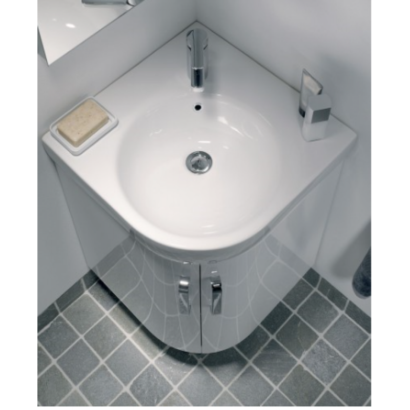 E200 500 White Corner Vanity Unit Wall Hung