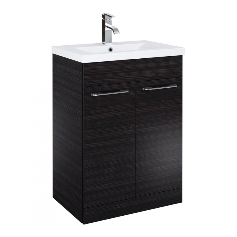 Porto 60cm Slimline Vanity Unit 2 Door Hacienda Black And Basin