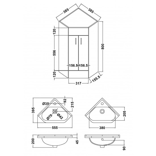 Davies Corner Vanity Unit White Davies Corner Vanity Unit White