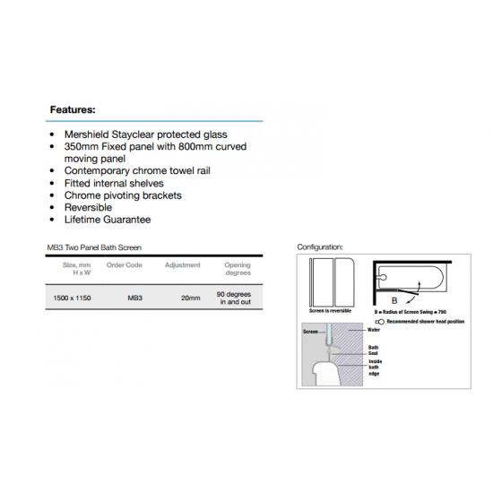 Merlyn Two Panel Bath Screen Chrome MB3