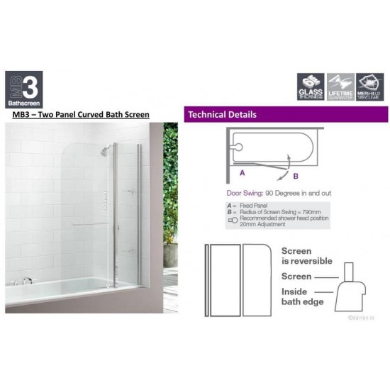 Merlyn Two Panel Bath Screen Chrome MB3